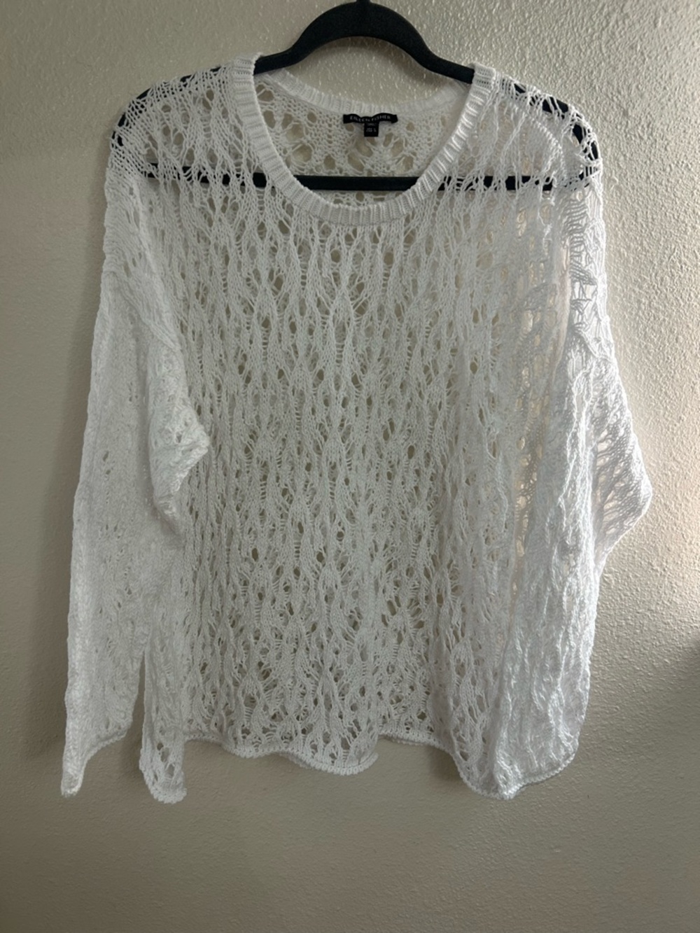 Eileen Fisher Open Stitch Organic Cotton Crewneck Sweater Womens Size L